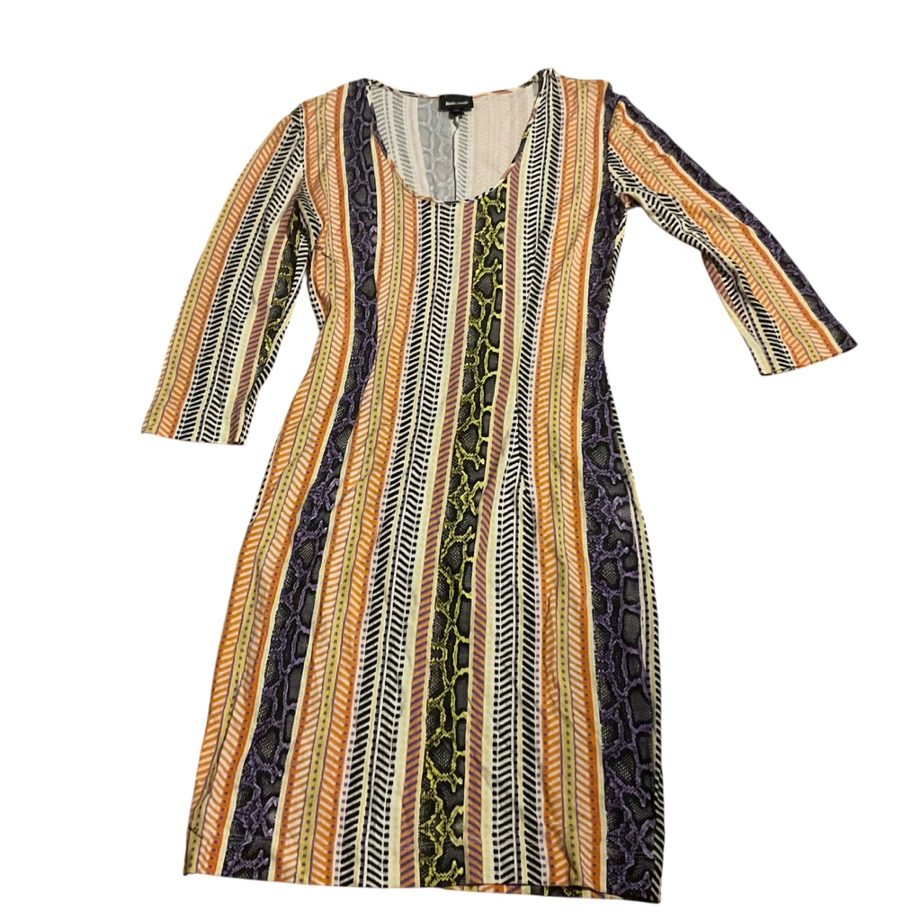 Just Cavalli Brown Tan Sheath Dress 3/4 Raglan Sleeves